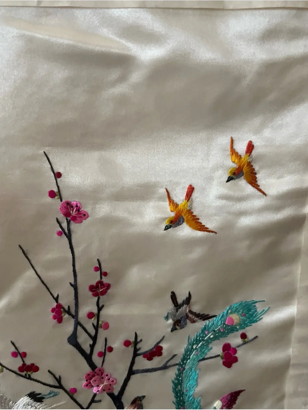 Asian Silk Embroidered Phoenix Wall Hanging - Multicolor vintage